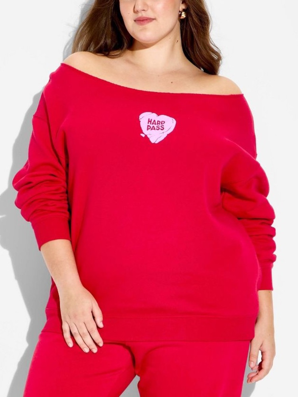 wild fable Off-the-Shoulder Hot Pink Sweatshirt with Heart Graphic